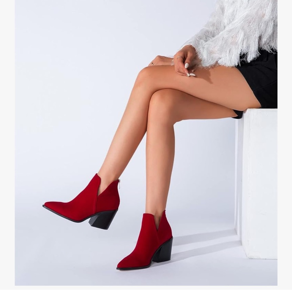 NEW- Elegant Red Women's Ankle Boots - Picture 2 of 4